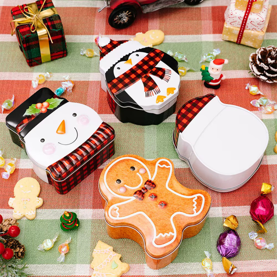 WakaParty Weihnachtliche Zinn-Candy-Box mit Schneemann und Lebkuchen Motiv, Mehrfarbig - Bild 3