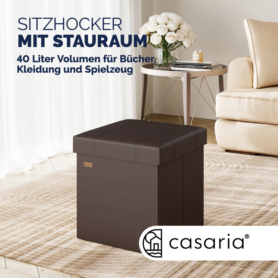 Casaria Sitzhocker 2er-Set aus Kunstleder in Braun, faltbar, B/T/H: 38 x 38 x 38 cm - Bild 2