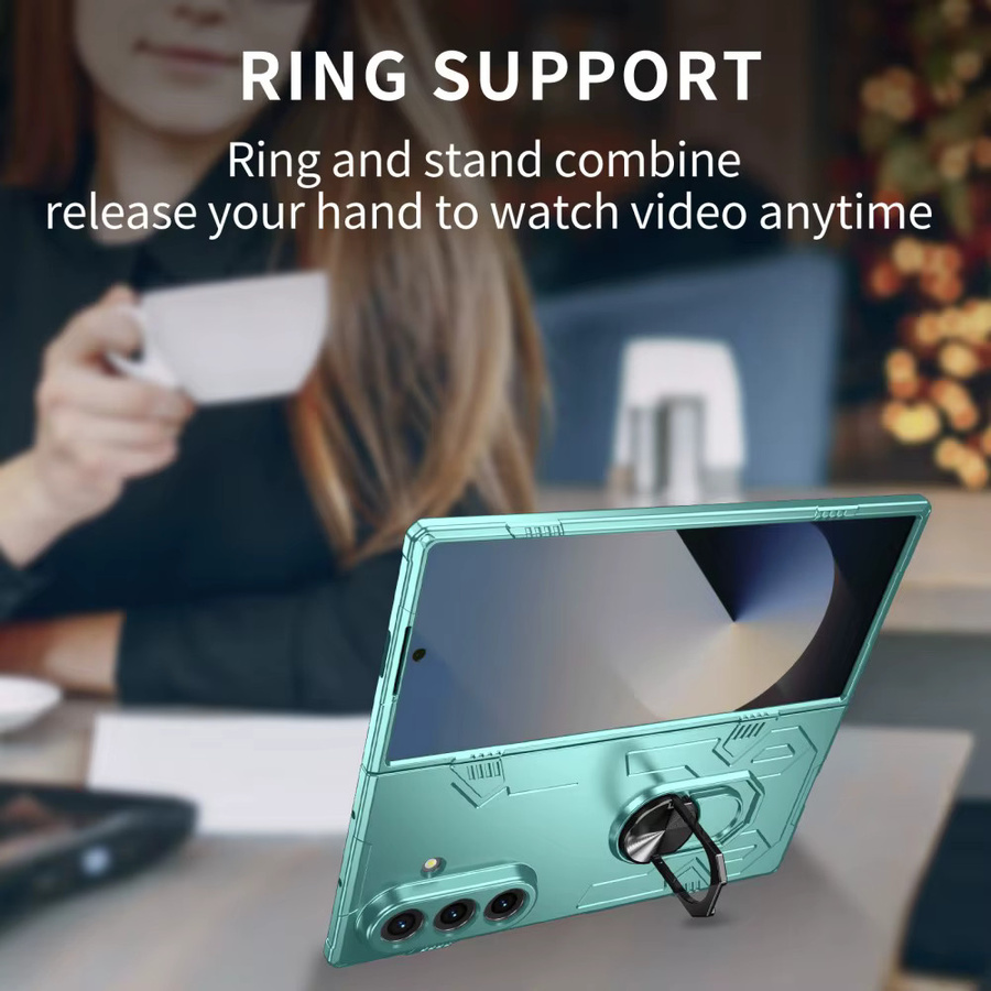 DO AS YOU WISH Magnetische Fingerring-Telefonhülle für Samsung Galaxy Z Fold 7, 6, 5, 4, 3 5G in Türkis mit stoßfester Rüstung und integriertem Ständer - Bild 4