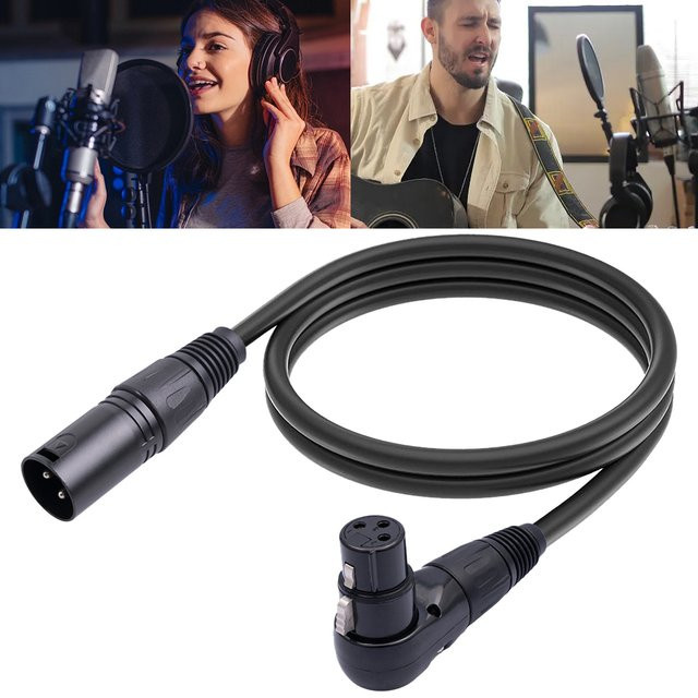 3-poliges XLR-Adapterkabel mit 90-Grad-Buchse auf geraden Stecker in Schwarz für Mikrofon und Lautsprecher - Bild 1