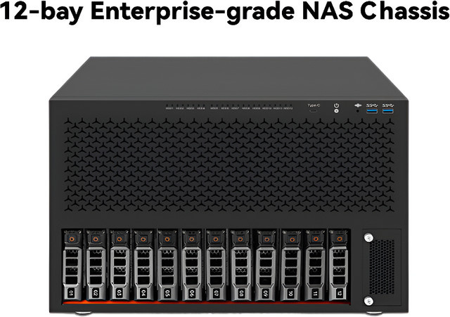 VBNM Enterprise NAS-Gehäuse in Schwarz mit 12 Hot-Swap-Bays, unterstützt ITX, MATX und ATX sowie ATX-Netzteile - Bild 1
