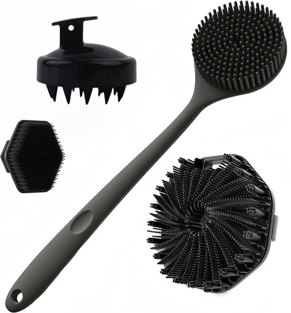 KITCHEN-MALL Silikon-Badebürsten-Set, 4 Stück, Körper & Gesicht, Black - Bild 1