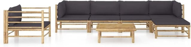 vidaXL 7-tlg Garten-Lounge-Set aus Bambus mit grauen Kissen - Bild 1