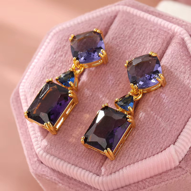 YoYo Ohrringe, Amethyst, Kristall, Messing, Gold, Damen, Vintage - Bild 2