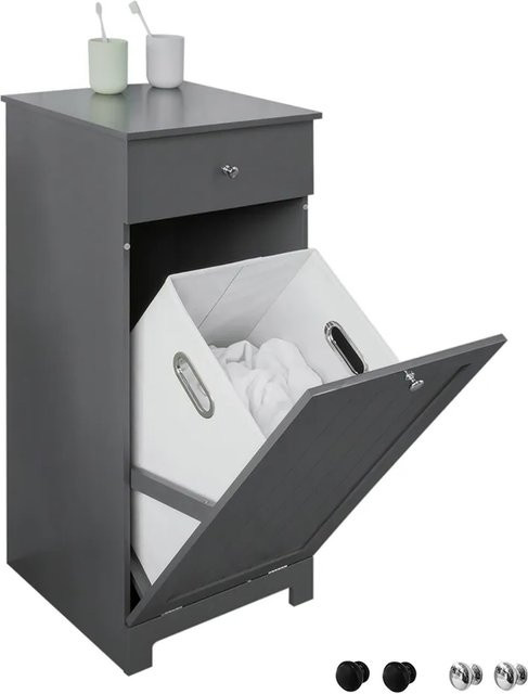 SoBuy Wäscheschrank aus MDF mit ausklappbarem Wäschesack in Grau - Bild 1