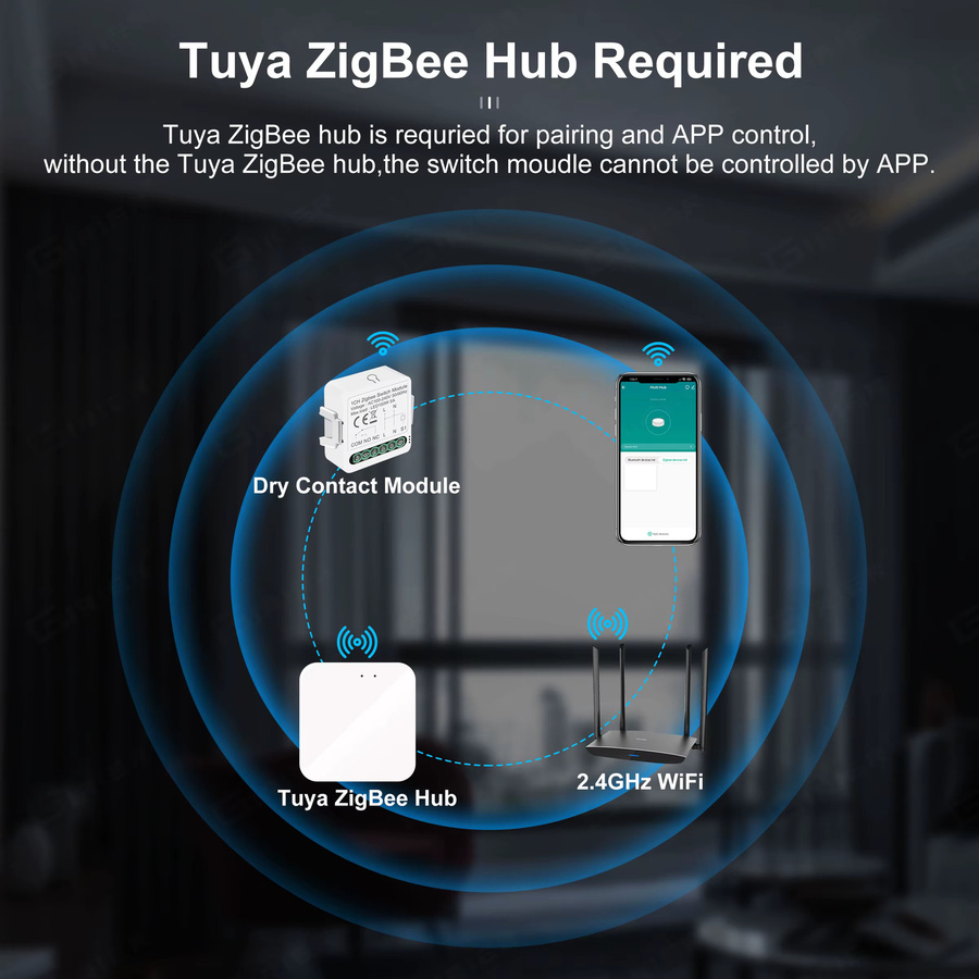 GIRIER Tuya Smart ZigBee Switch Modul 5A Trockenkontakt Universal Breaker Relais in Weiß, kompatibel mit Google Home und Alexa, DC 12/24V und AC 100-240V - Bild 2