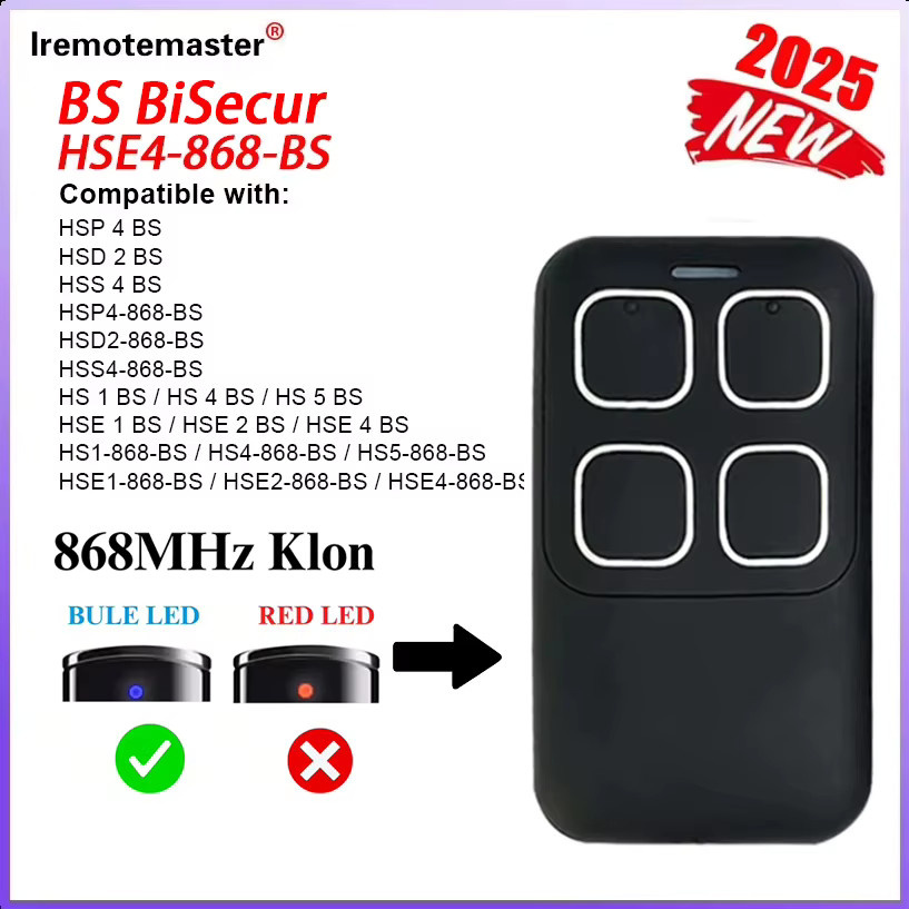 BS BiSecur Garagentor-Fernbedienung zum Klonen für HSE2 HSE1 HSS4 HSE4 HSP4 HSD2 HS1 HS4 HS5 auf 868MHz - Bild 3