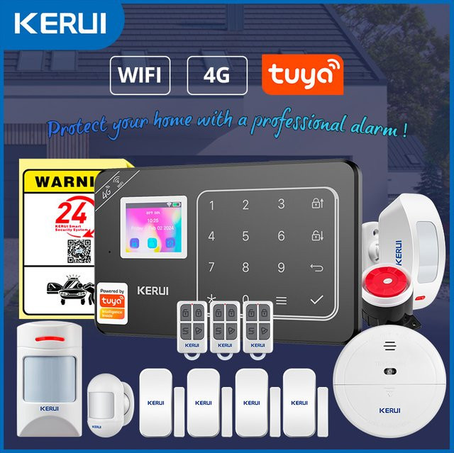 KERUI GSM WiFi/4G Hausalarmsystem W184 mit Bewegungssensor und Türsensor, kompatibel mit Tuya Smart App und Alexa - Bild 1