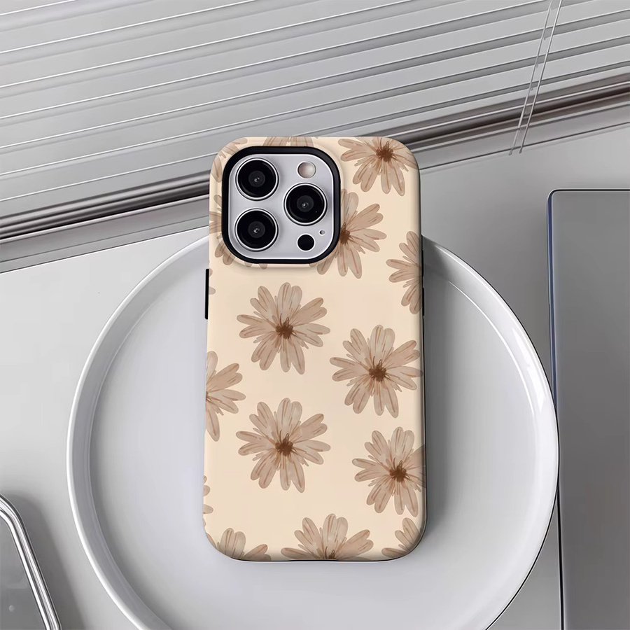 Handyhülle mit braunem Blumenmuster für Apple iPhone 12 bis iPhone 17 Pro Max Plus mit doppelschichtiger Rückseite - Bild 2