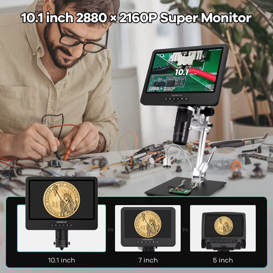 Andonstar AD249SM Trinokular Digitalmikroskop mit 10,1 Zoll IPS LCD, 2000X Vergrößerung, HDMI und USB-C, Schwarz - Bild 3