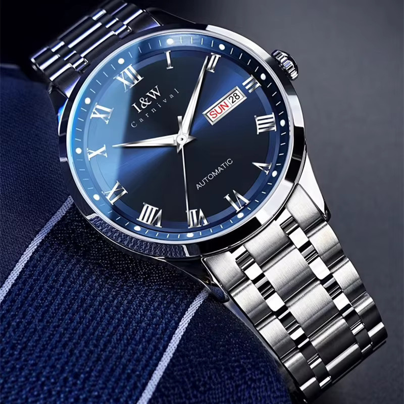 KARNEVAL Armbanduhr Automatik, Edelstahl, Blau, Herren - Bild 5