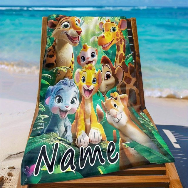 Personalisierte Strandtücher für Kinder mit Cartoon-Tier-Motiv von JMG Household Supplies, schnelltrocknendes Mikrofaser-Badetuch, B/H: 100 x 200 cm, Mehrfarbig - Bild 1