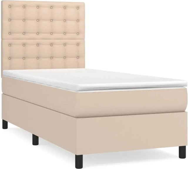 vidaXL Boxspringbett mit Matratze in Cappuccino-Braun, Hybrid-Bett aus Kunstleder mit Taschenfederkern, B/T/H: 90 x 200 x 118 cm - Bild 1
