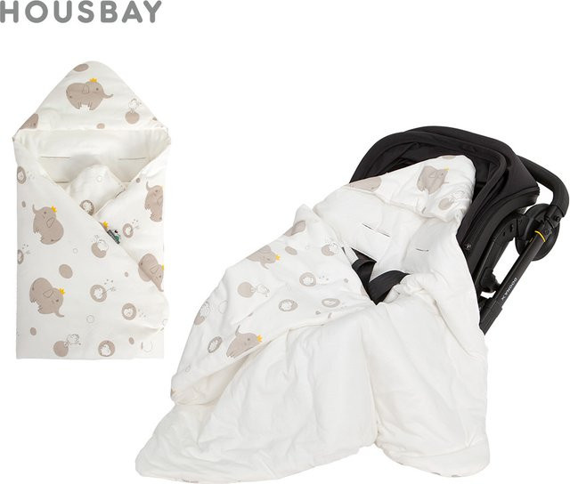 HOUSBAY Babydecke mit winddichter Kapuze für Neugeborene im Kinderautositz, Grau Elefant, 0–6 Monate - Bild 1