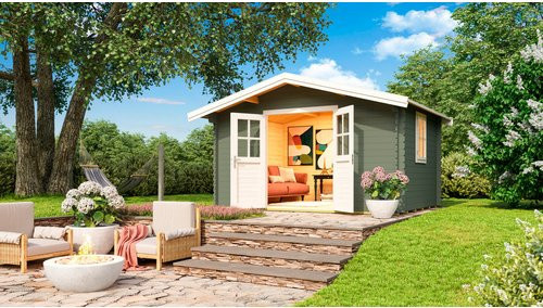Mr. GARDENER Gartenhaus Donau in grüngrau/weiss, B/H/T: 424,3 x 245,1 x 348 cm - Bild 1