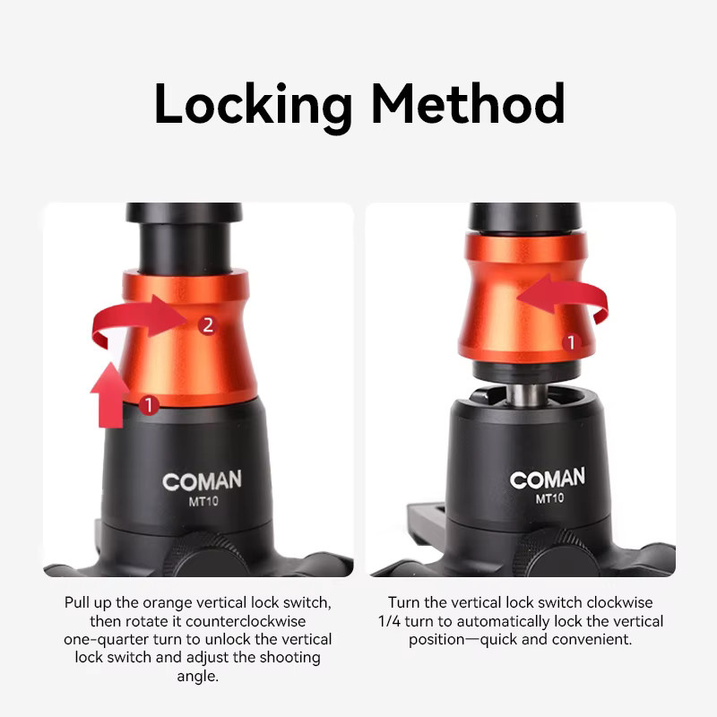 COMAN MT10 Stativständer aus Aluminiumlegierung mit 3/8-Zoll-Schraube in Schwarz für DSLR-Kameras und Desktop-Fotografie - Bild 2