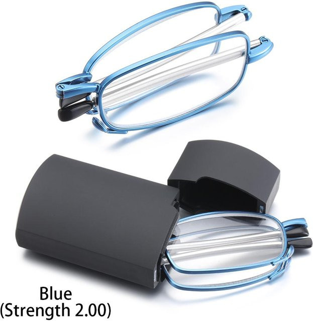 Zusammenklappbare Lesebrille, Unisex, Metall, Vollrand, rechteckig, black, blue - Bild 1