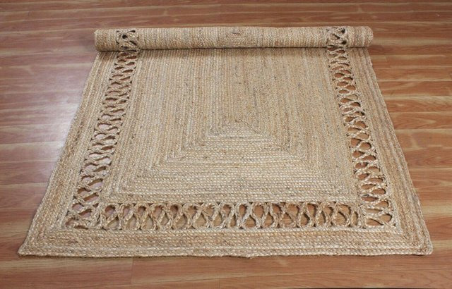 Handgefertigter Jute Rechtechteppich King of the Jute Rugs in Beige, Rustikaler Naturteppich, Breite: 60 cm, Länge: 360 cm - Bild 1
