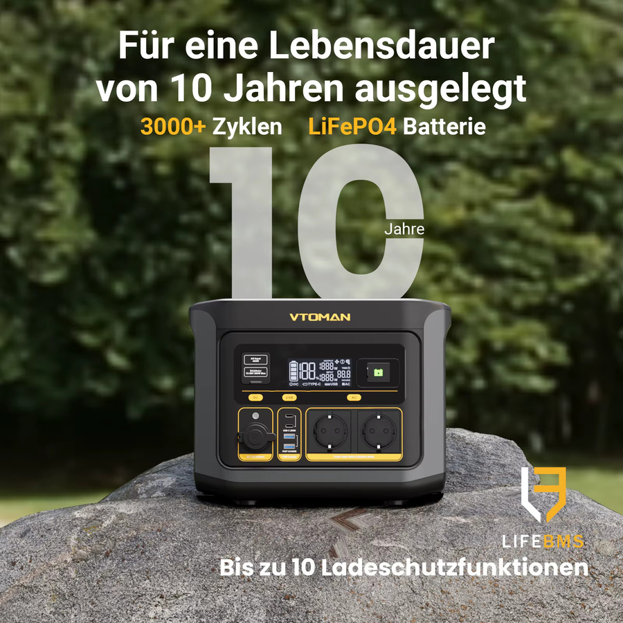 VTOMAN FlashSpeed 600 tragbare Stromstation in Schwarz mit 499 Wh LiFePO4-Batterie und 600 W Wechselstromausgang als Solar-Generator für Camping, Wohnmobil und Notfallstrom - Bild 6