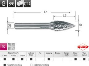 Ruko Hartmetall Frässtift Form G Spitzbogen SPG in Silber - Bild 1