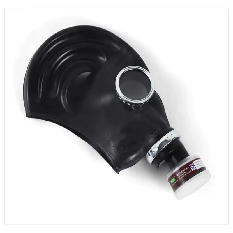 Schwarze Vollgesichts-Gasmaske aus Kunststoff mit Kohlefilterbox für Industriesicherheit und Arbeitsschutz - Bild 1