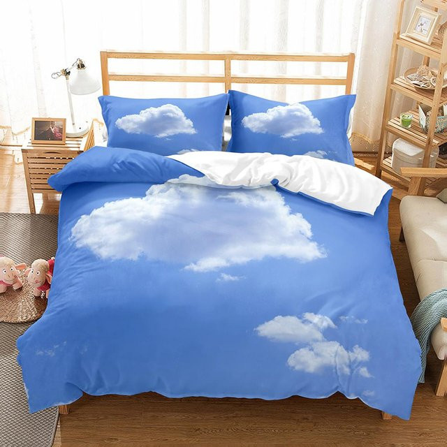 Bettwäscheset Weiße Wolke von Binchi Outdoor Product aus Mikrofaser mit Kissenbezug, Farbe Weiß/Blau, B/H: 180 x 210 cm - Bild 1