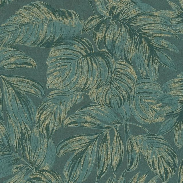 PROFHOME Natur Tapete Floral mit metallischen Akzenten in Grün und Gold, Vlies, Breite: 0,53 m, Länge: 10,05 m - Bild 1