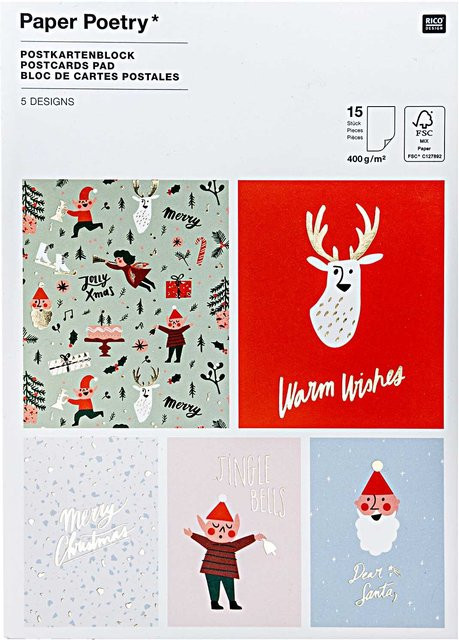 Rico Design Paper Poetry Postkartenblock Jolly Christmas Classic B: 12,5 cm, H: 17,6 cm - Bild 1