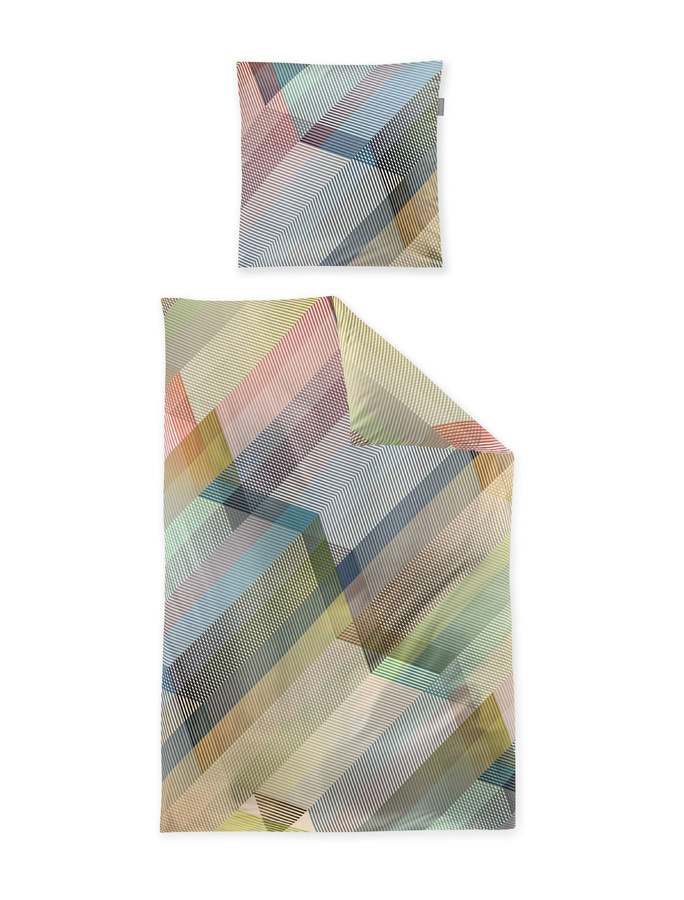 Irisette Wave Mako-Satin Bettwäsche mit Streifen und Rauten in Multi Bunt, Set bestehend aus Bettbezug und Kissenbezug, B/H: 155 x 220 cm und 80 x 80 cm - Bild 1