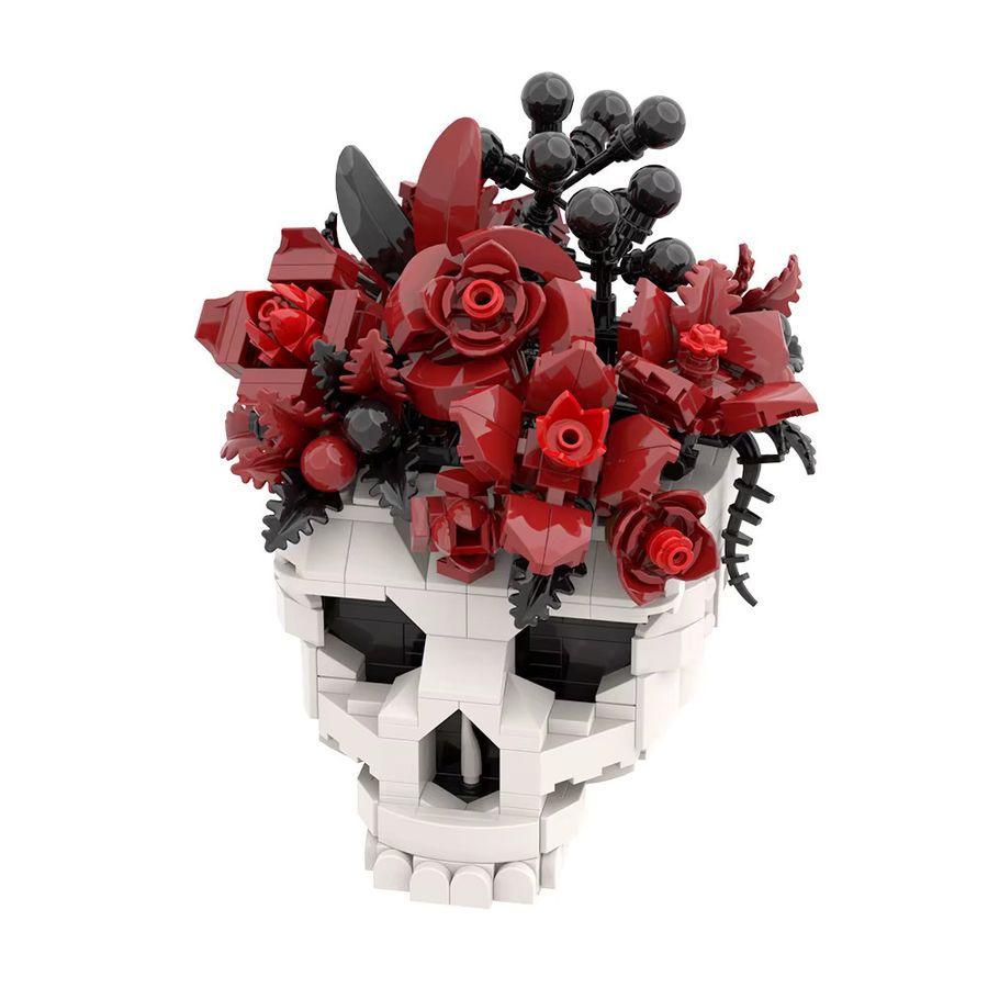 GOBRICKS Gotischer Totenkopf-Rosen-Blumentopf Bausteine DIY Modellbausatz für Erwachsene - Bild 2