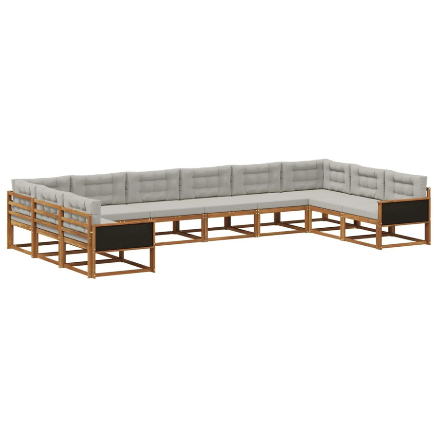 vidaXL Outdoor-Sofagarnitur in U-Form aus massivem Akazienholz mit Polstern und Kissen in Beige und Grau - Bild 2