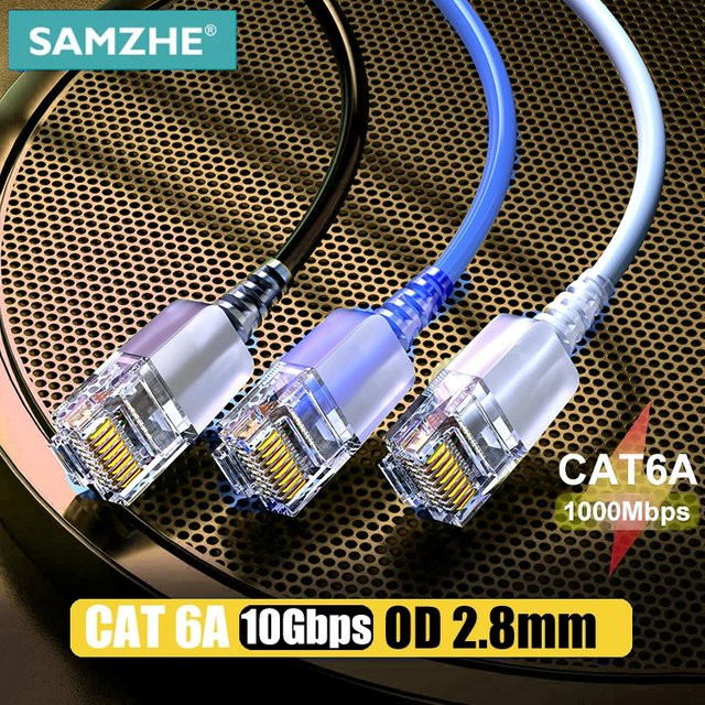 SAMZHE Cat6A Slim Ethernet-Kabel, LAN-Netzwerk-Patchkabel für 10 Gbit/s, Weiß - Bild 1