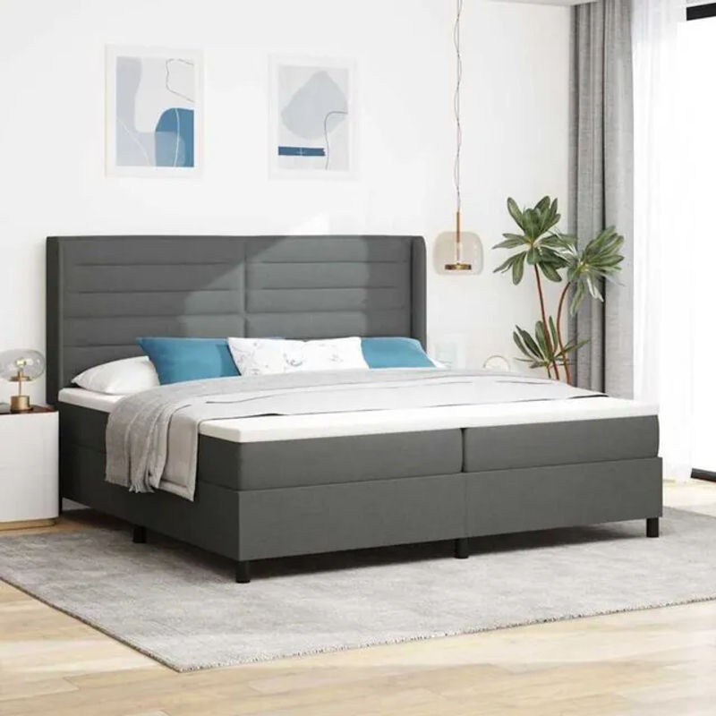 vidaXL Boxspringbett mit Matratze in Anthrazit und Grau aus Stoff, B/T/H: 200 x 200 x 203 cm - Bild 1