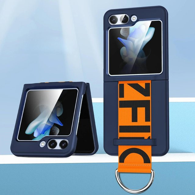 Stoßfeste Handyhülle für Samsung Galaxy Z Flip 7 FE 6 5G mit Ring und Handgelenkschlaufe in Blau - Bild 1