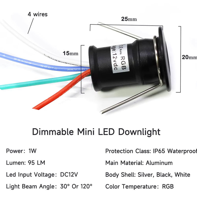 LUCERNA RGB LED Mini-Einbauscheinwerfer 12V mit Fernbedienung, dimmbar, Multicolour, Schwarz - Bild 2