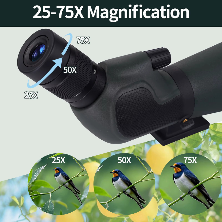 KEDIL Teleskop Spektiv mit 25-75x80 Zoom, FMC BAK7 Monokular inklusive Stativ und Telefonadapter für Vogelbeobachtung und Zielschießen in Schwarz und Grau - Bild 2