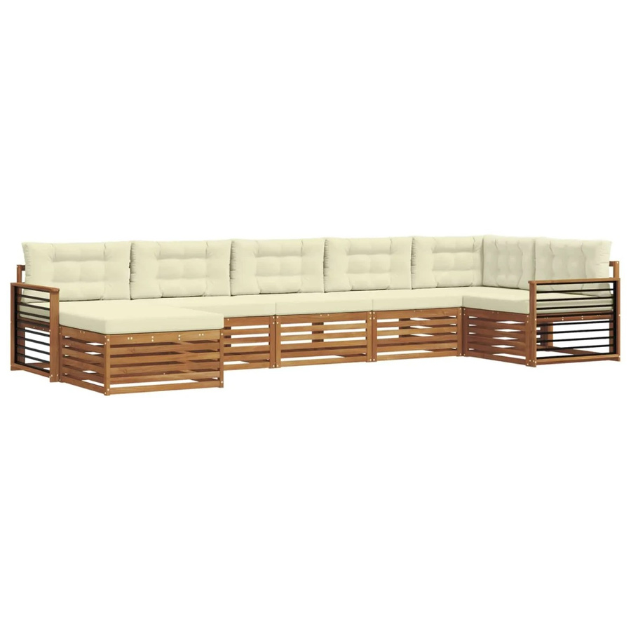 vidaXL Sofagarnitur 7-teilig aus Massivholz Akazie in Natur und Creme mit L-Form und Polsterkissen - Bild 2