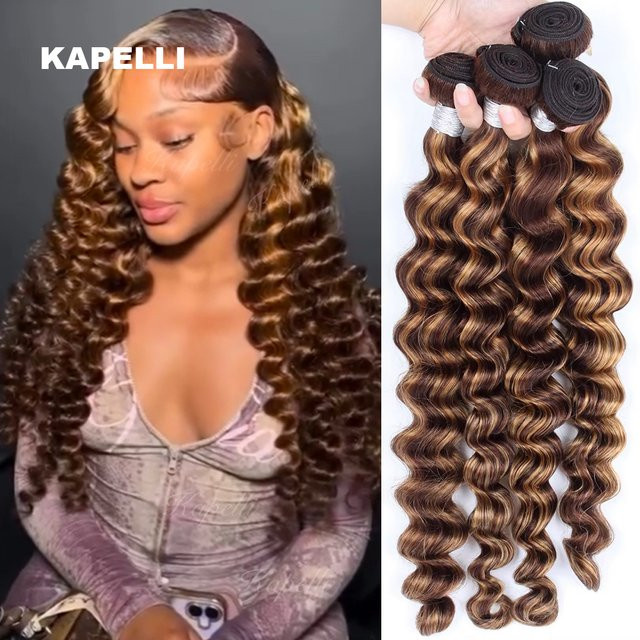 Kapelli Loose Deep Wave Bundles, Honigbraun, 100% Brasilianisches Echthaar - Bild 1
