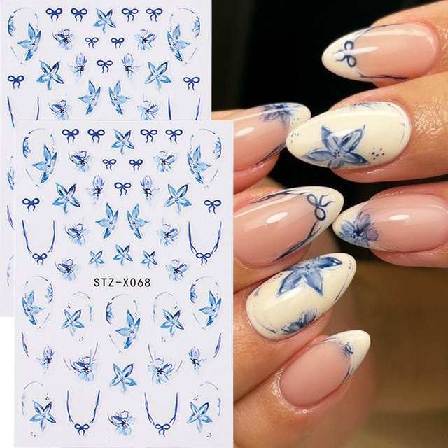 Full Beauty Nagelaufkleber, blaue Lilie, Schleife Design, 3D, glänzend - Bild 1