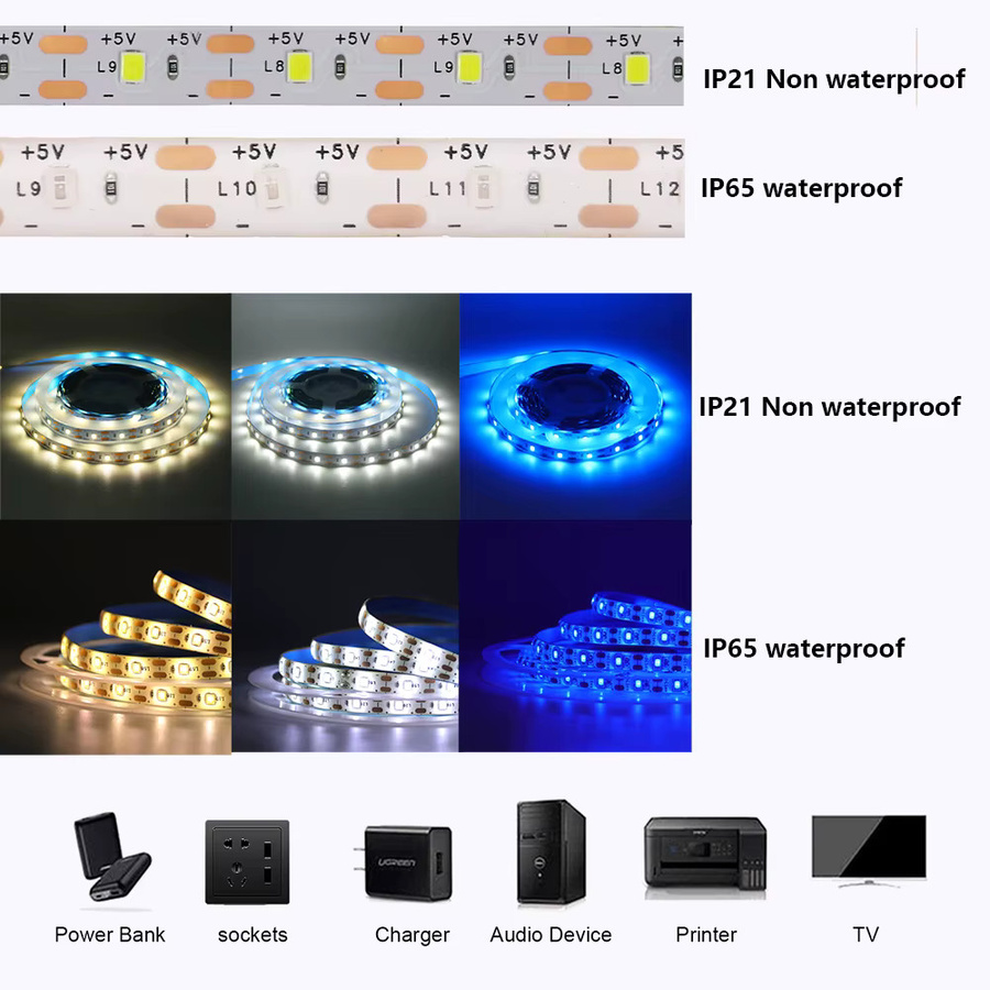 KISUFU USB LED Streifen mit Schalter, 5V wasserdichte 2835 SMD LED Leiste für Unterschränke, 60 LED/m, Farben: Rot, Blau, Weiß - Bild 4