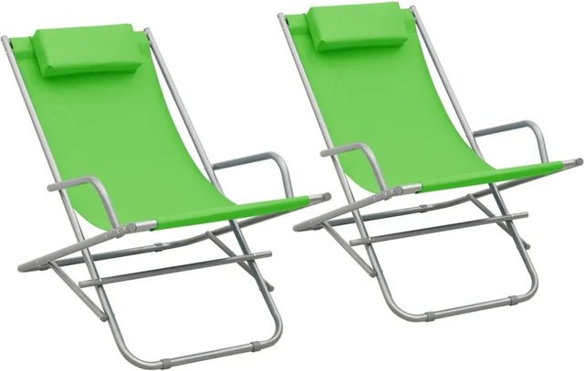 Set aus 2 vidaXL Schaukelstühlen aus pulverbeschichtetem Stahl in Grün mit verstellbarer Kopfstütze und Textilene-Bezug - Bild 1