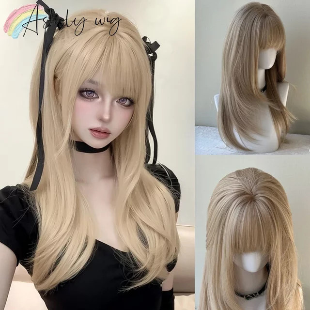 Ashely wigs Blonde Perücke mit Pony, 55,9 cm, mittellanges glattes Haar, Damen - Bild 1