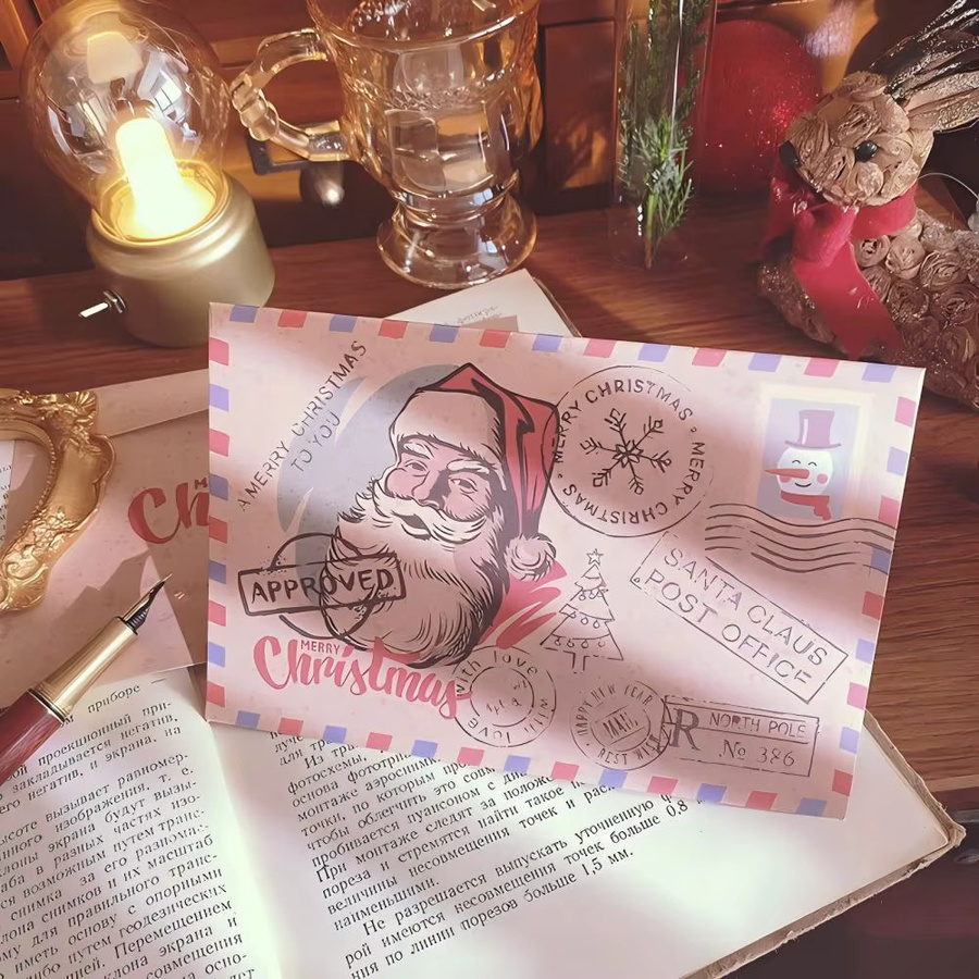 5-teiliges Set Vintage Weihnachts-Postkarten mit Umschlägen in Grün und Mehrfarbig - Bild 2