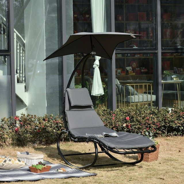 Outsunny Schaukelliege mit Sonnen canopy in Dunkelgrau aus pulverbeschichtetem Stahl und Textilene, B/H/L: 114 x 190 x 185 cm - Bild 1