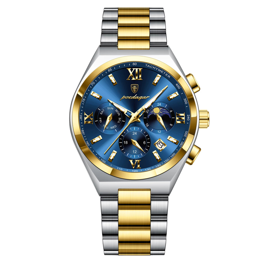 POEDAGAR Armbanduhr Quarz, Edelstahl, Blau, Herren - Bild 7