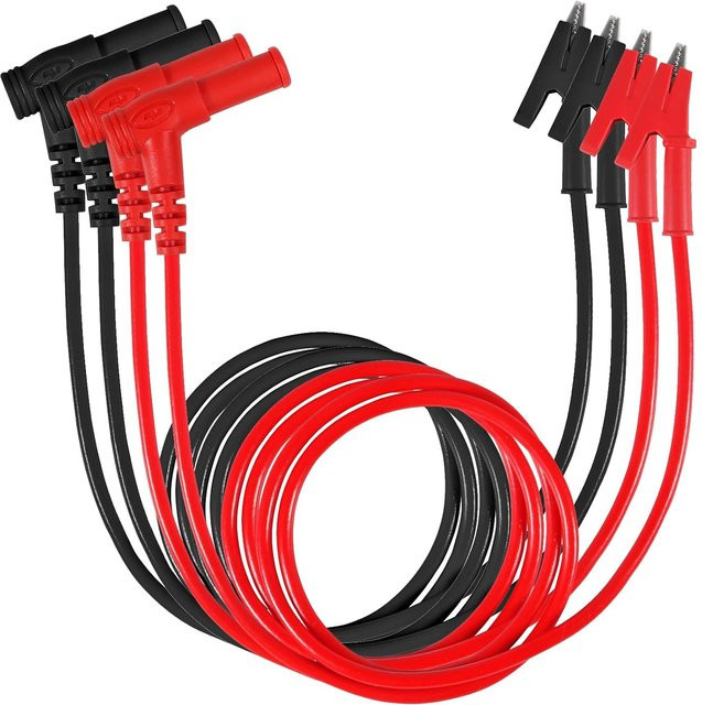 4 Stück Multimeter-Messleitungen mit rechtwinkligen Bananensteckern und Krokodilklemmen aus robustem Silikondraht in Rot, Länge: 1 m - Bild 1