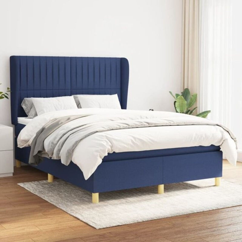 Vidaxl Boxspringbett mit Matratze in Blau und Weiß aus Stoff, B/T/H: 140 x 190 x 128 cm - Bild 1