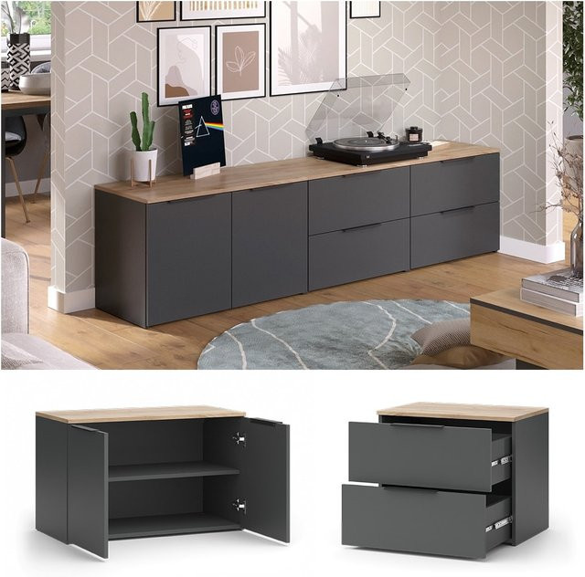 Vicco Wohnwand Wido in Anthrazit und Eiche, 3-teiliges Set für dein Wohnzimmer - Bild 1