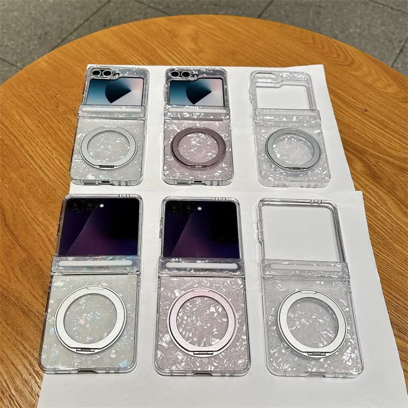 Magnetische Handyhülle mit Muschelstruktur und 360 Grad Drehbarer Halterung für Samsung Galaxy Z Flip 7 6 5 Z Flip7 FE, Transparent, Stoßfeste Abdeckung - Bild 2