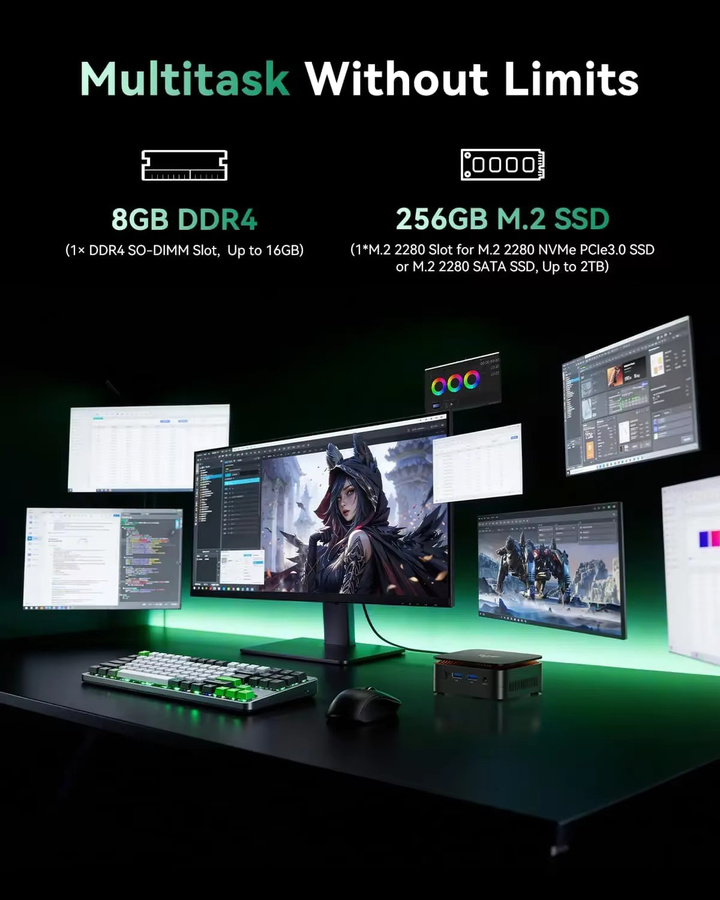 KAMRUI E1 Mini-PC mit AMD Ryzen 3250U, 8GB RAM, 256GB ROM, Windows 11 Pro, WiFi5, Dual 4K Ausgang, Schwarz - Bild 4